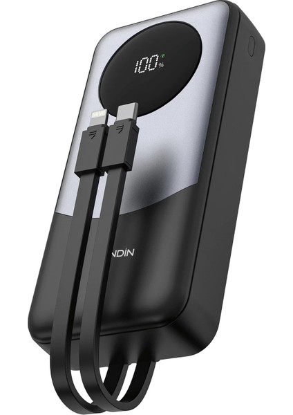 Venandin PWB20A2 20.000 Mah 22,5W Hızlı Şarj Powerbank – Dahili Type-C ve Lightning Kablolu, Qc 3.0, Dijital Ekranlı
